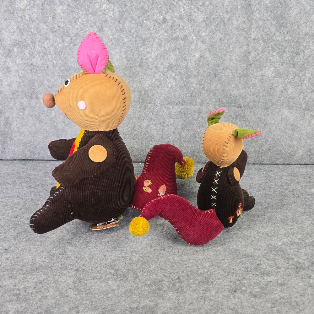 NWT Kangaroo Plush Decor Set Brown Corduroy Patchwork Whimsical Shelf Sitter - Picture 4 of 6